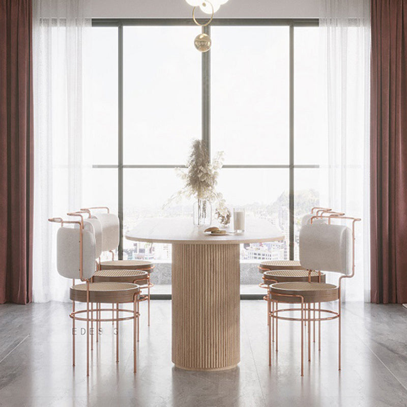 Oval Double Pedestal Modern Dining Table White Fixed Table with Solid Wood