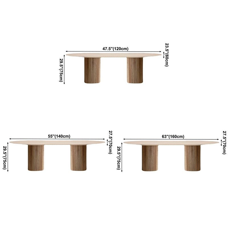 Oval Double Pedestal Modern Dining Table White Fixed Table with Solid Wood