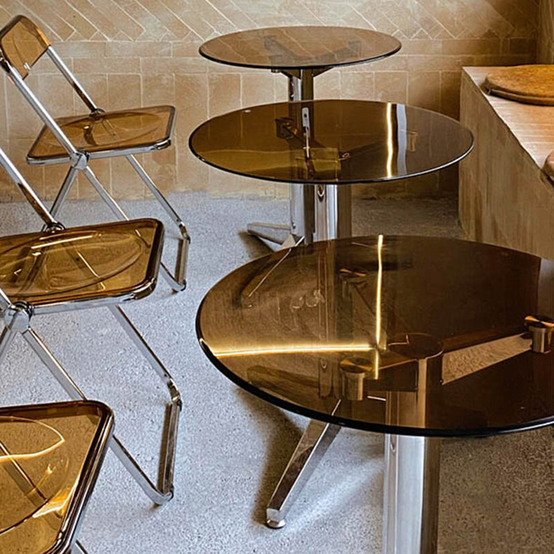 Eettafel van helder gehard glas Eigentijdse eettafel met driepootbasis