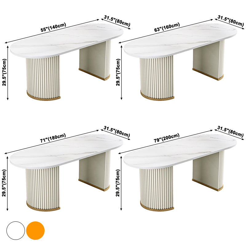 Eigentijdse ovale eettafel gesinterde stenen eettafel met dubbel voetstuk