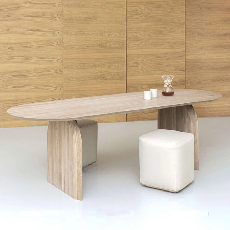 Eigentijdse stijl huis vaste houten ovale eettafel met dubbel voetstuk