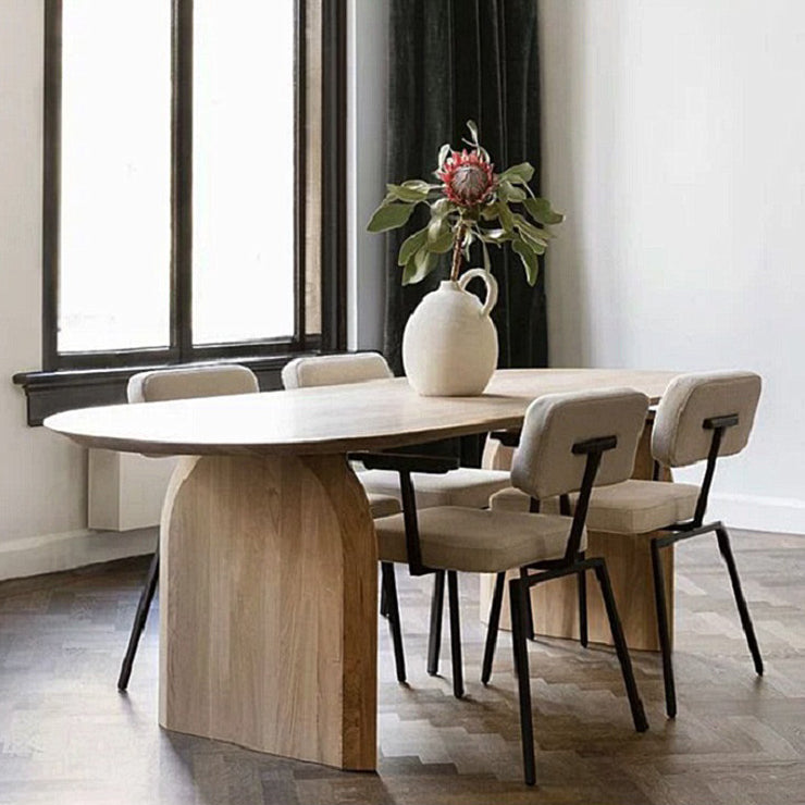 Eigentijdse stijl huis vaste houten ovale eettafel met dubbel voetstuk