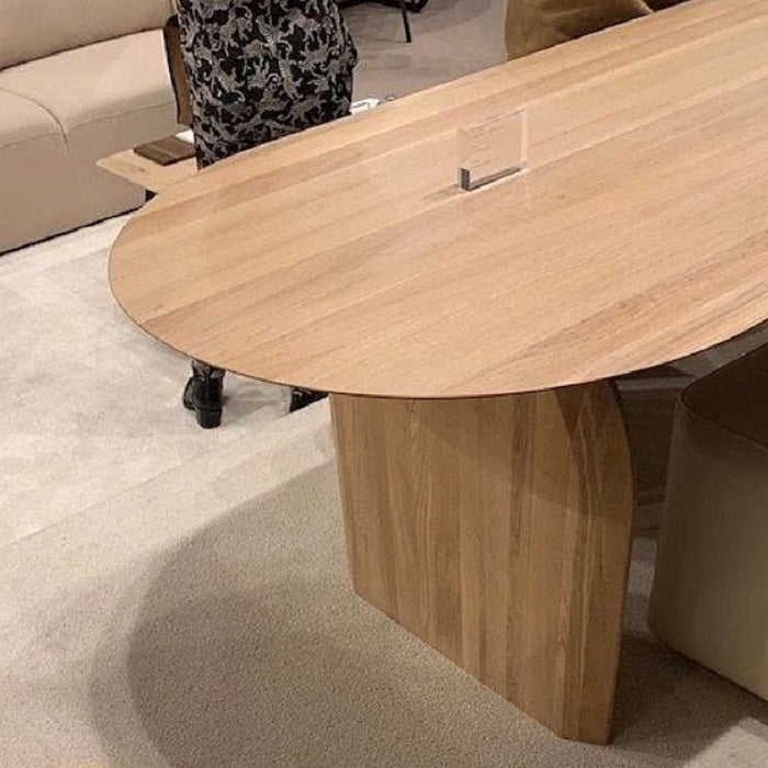 Eigentijdse stijl huis vaste houten ovale eettafel met dubbel voetstuk