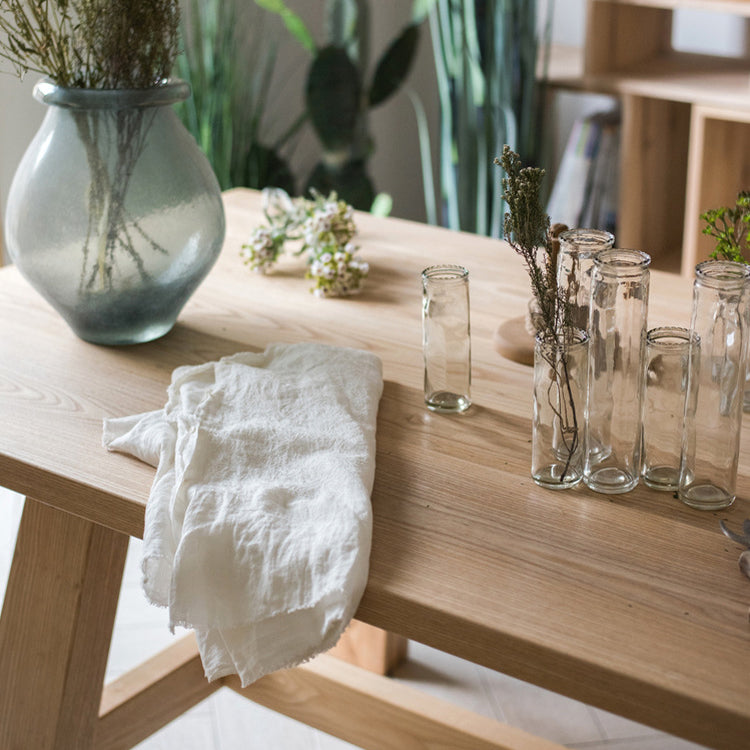 Rectangle Pine Solid Wood Table Minimalist Dining Table with Trestle Base for Restaurant