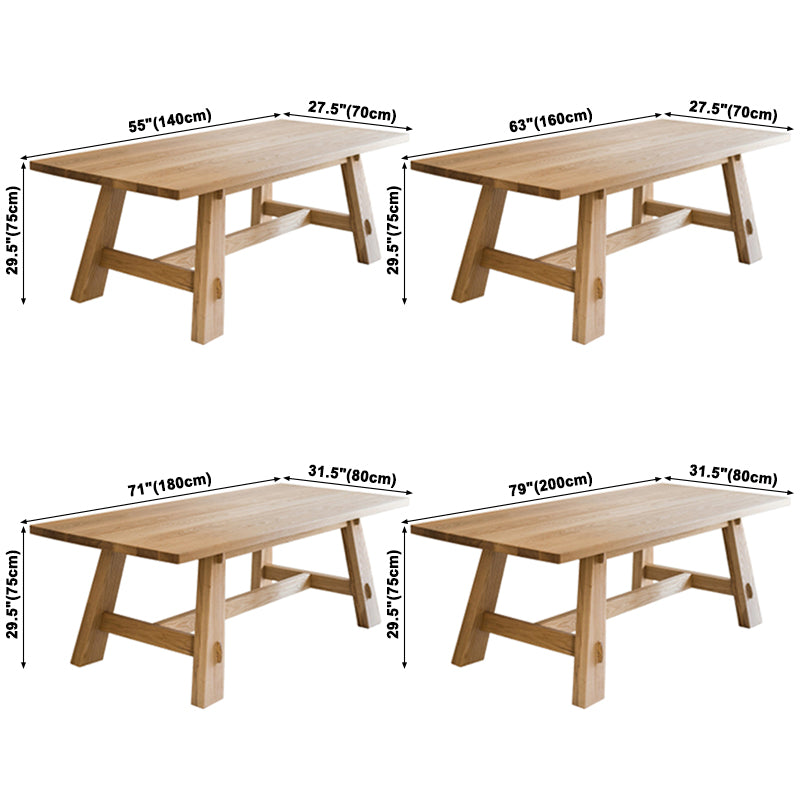 Rectangle Pine Solid Wood Table Minimalist Dining Table with Trestle Base for Restaurant