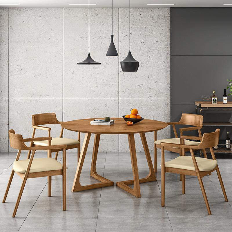 Round Dining Table Simplicity Dinner Room Solid Wood Table with Sled Base