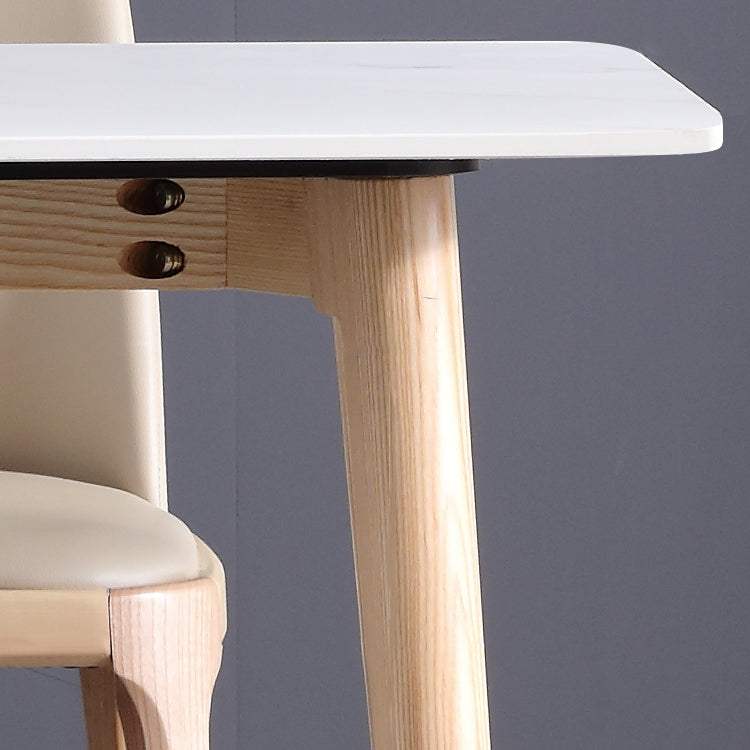Mesa de comedor rectangular moderna de piedra sinterizada, mesa superior de piedra blanca con 4 patas de madera