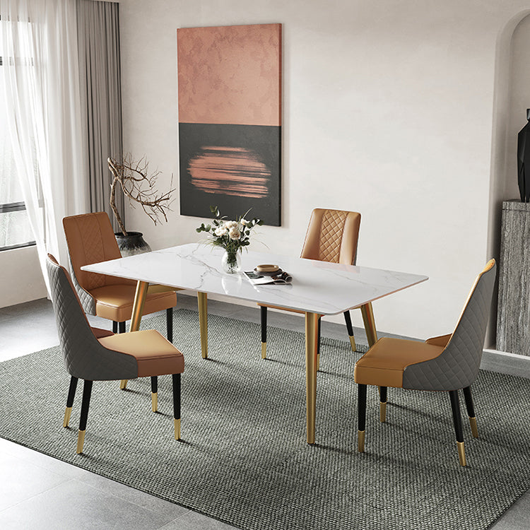 Metal Contemporary Rectangular Dining Table Sintered Stone Dining Table with Trestle Base