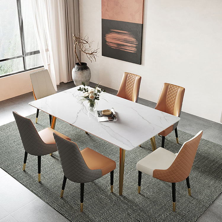 Metal Contemporary Rectangular Dining Table Sintered Stone Dining Table with Trestle Base