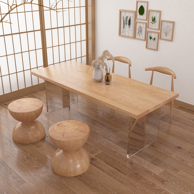 Moderne dennen vaste houten tafel rechthoek eettafel met acryl dubbel voetstuk voor restaurant