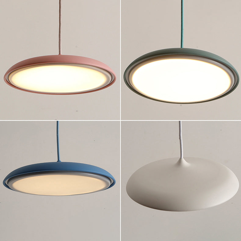 Modern Hanging Light Fixtures Round Plate Pendant Lights Metal 1 Light Pendant Lamp