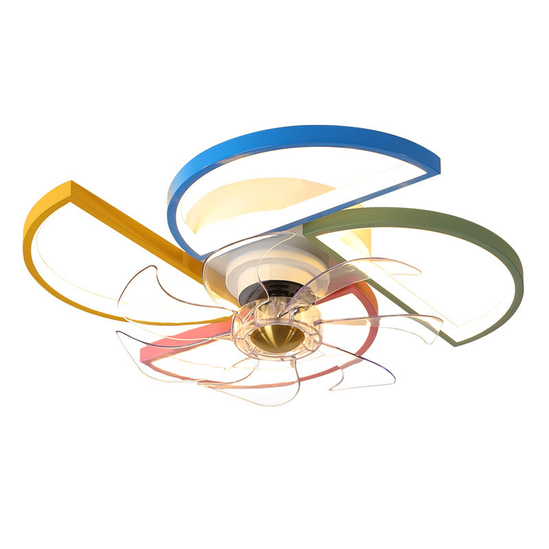 Kids Artistic LED Ceiling Fans Aluminium Windmill Ceiling Fan Light with Acrylic Shade