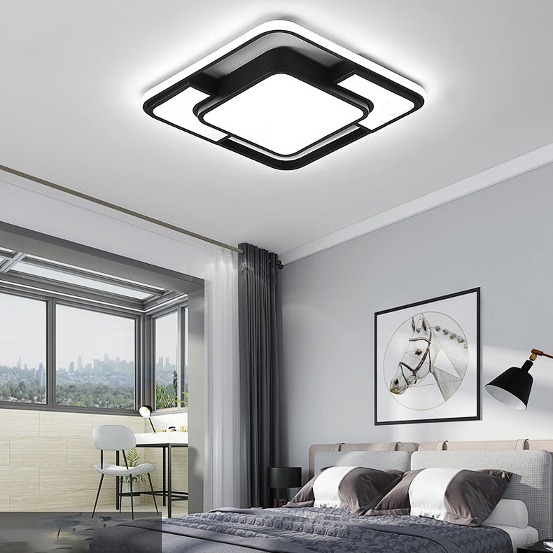 Geometric Black Led Flush Mount Fixture Acrylic Modern Style 1-Light Flush Lamp
