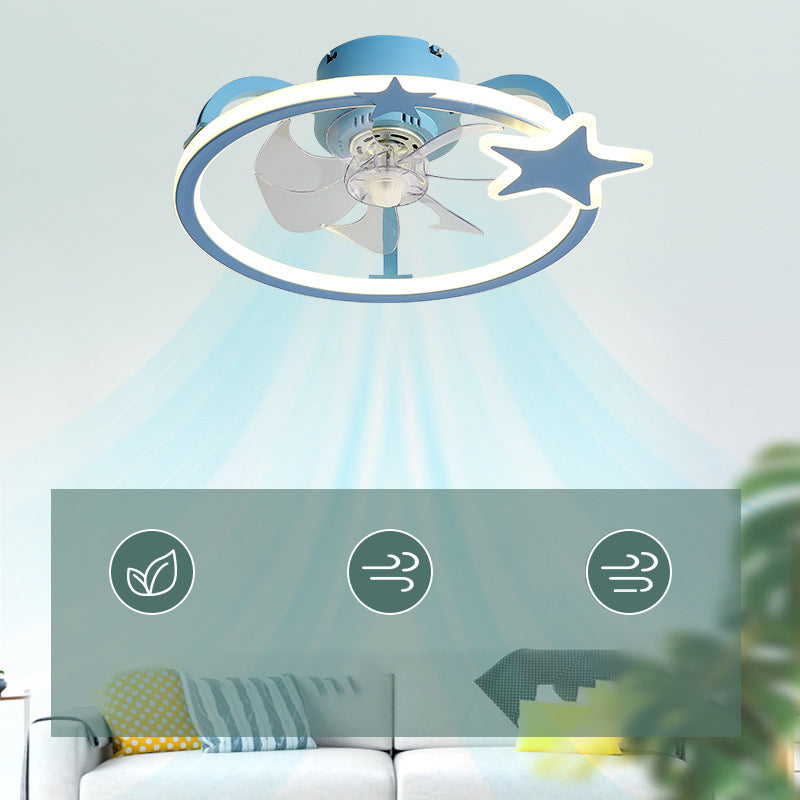 Kids Creative Star LED Ceiling Fan Light Wrought Iron Indoor Ceiling Light with Acrylic Shade
