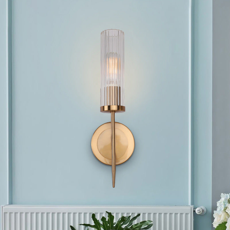 Glazen gouden enkele wandlamp in moderne luxe stijl ijzercilindrisch wandlicht voor binnenruimtes