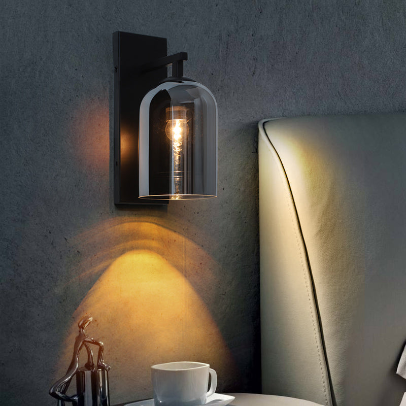 Glass Black Wall Lamp in Modern Concise Style Wrought Iron Bell Wall Light for Bedroom