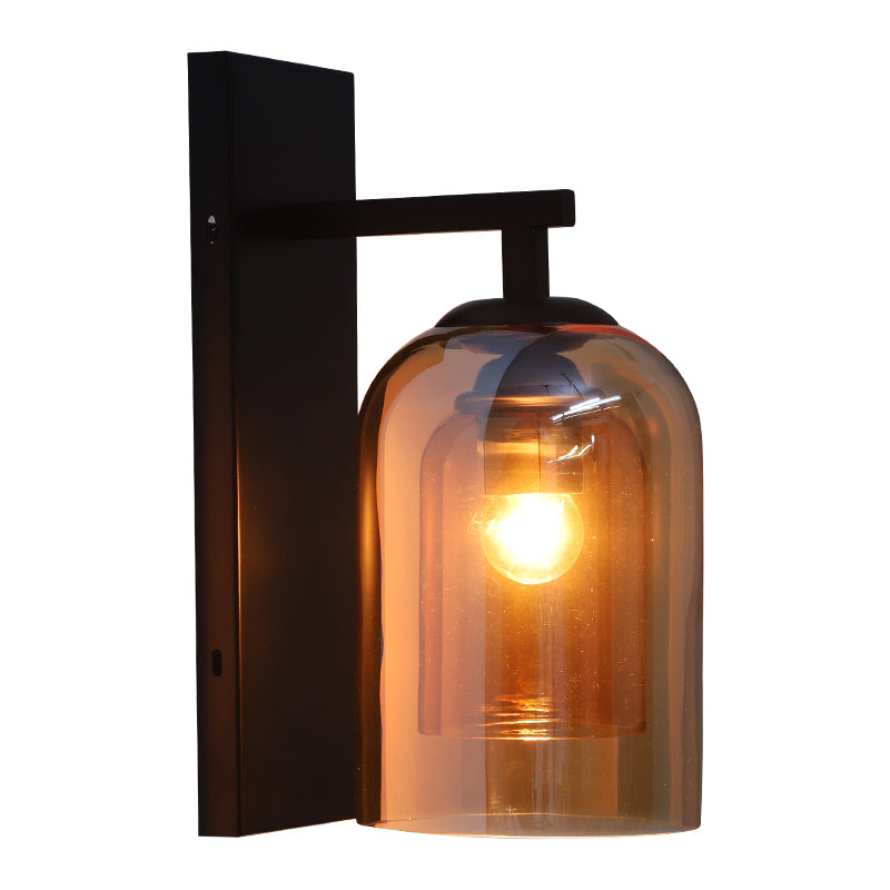 Glass Black Wall Lamp in Modern Concise Style Wrought Iron Bell Wall Light for Bedroom
