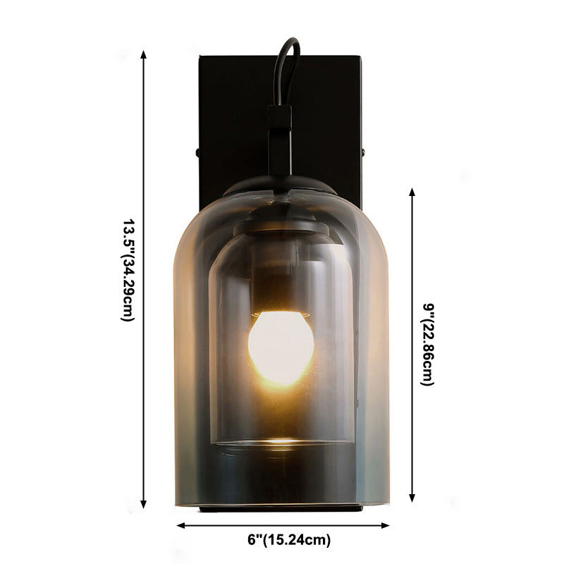 Glass Black Wall Lamp in Modern Concise Style Wrought Iron Bell Wall Light for Bedroom