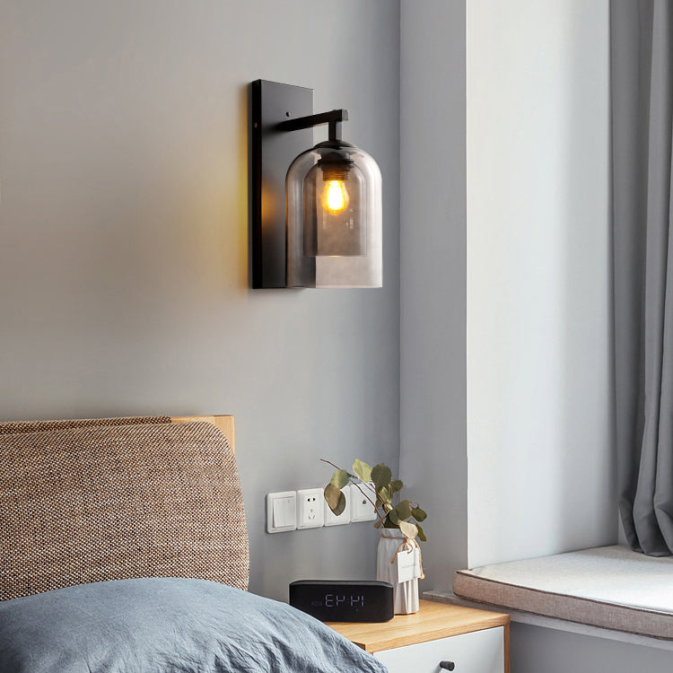 Glass Black Wall Lamp in Modern Concise Style Wrought Iron Bell Wall Light for Bedroom