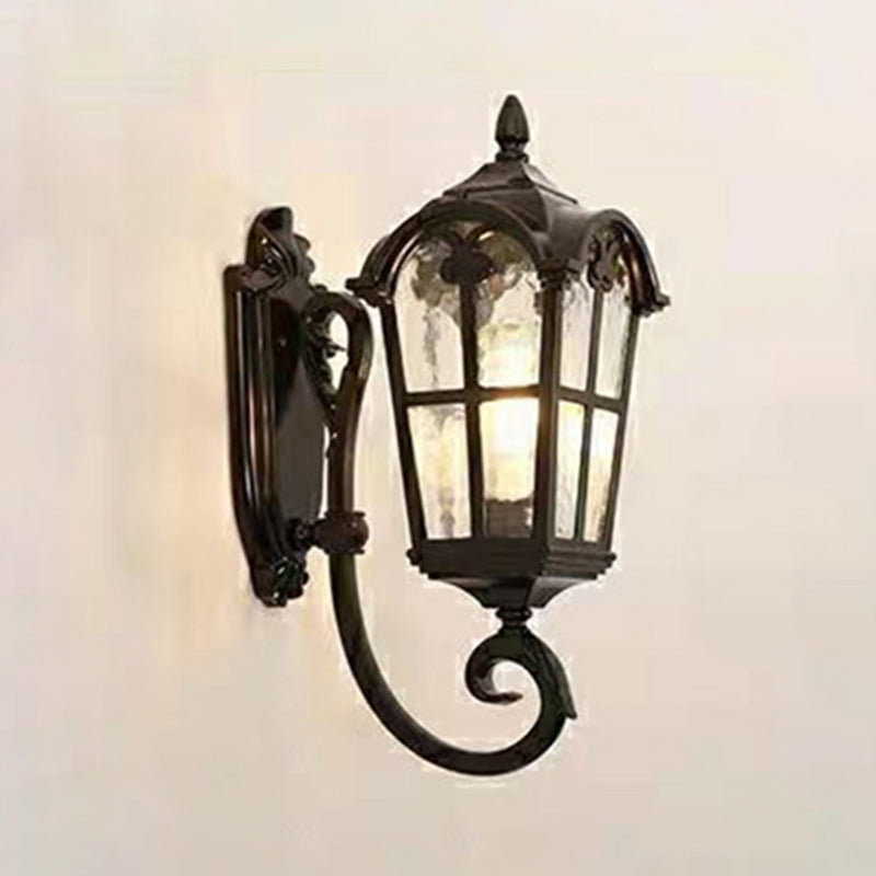 Antique Lantern Shade Wall Sconce Light Metal Cage with Glass 1-Light Sconce Light Fixture