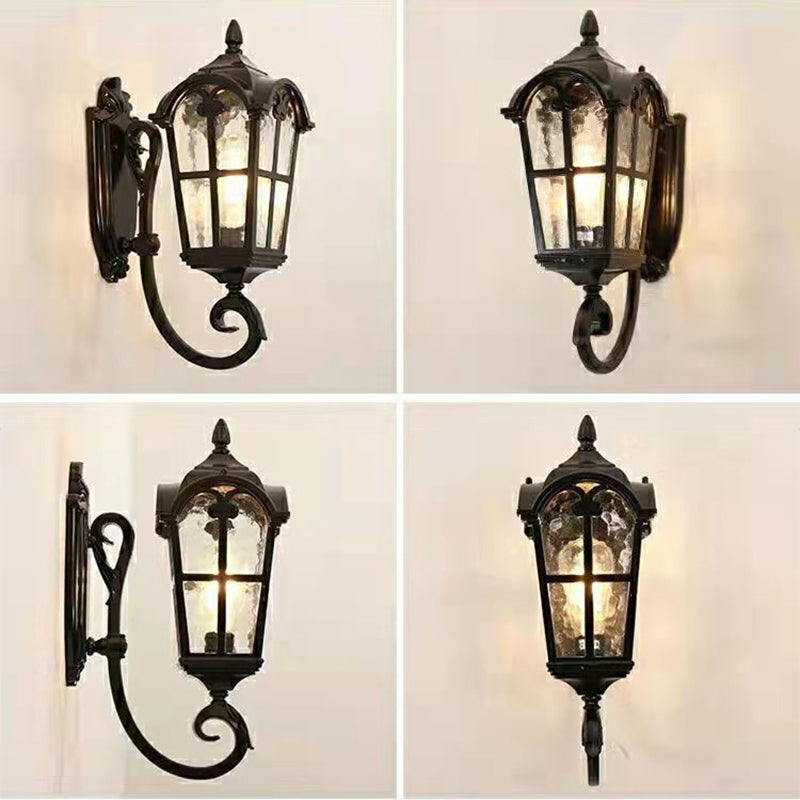 Antique Lantern Shade Wall Sconce Light Metal Cage with Glass 1-Light Sconce Light Fixture