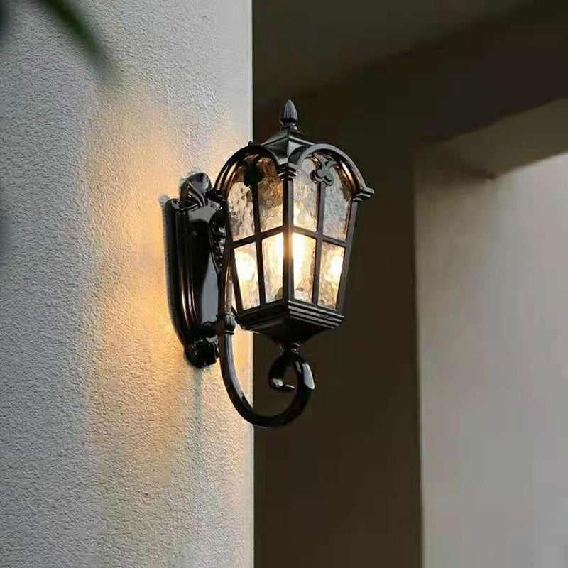 Antique Lantern Shade Wall Sconce Light Metal Cage with Glass 1-Light Sconce Light Fixture