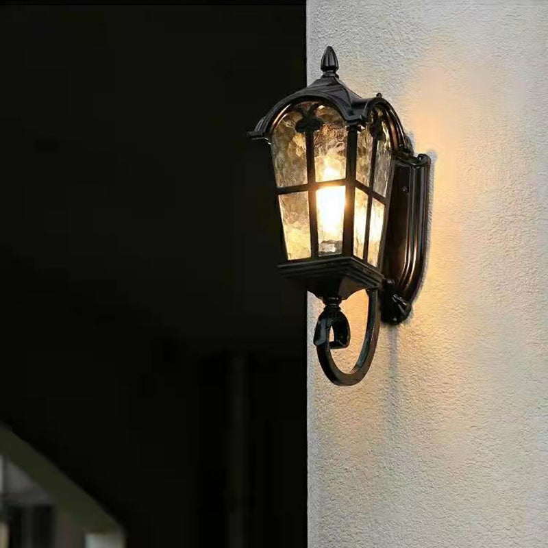 Antique Lantern Shade Wall Sconce Light Metal Cage with Glass 1-Light Sconce Light Fixture