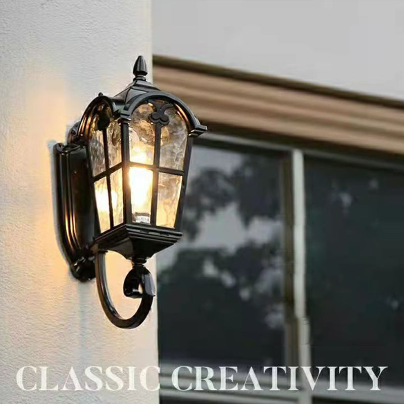 Antique Lantern Shade Wall Sconce Light Metal Cage with Glass 1-Light Sconce Light Fixture
