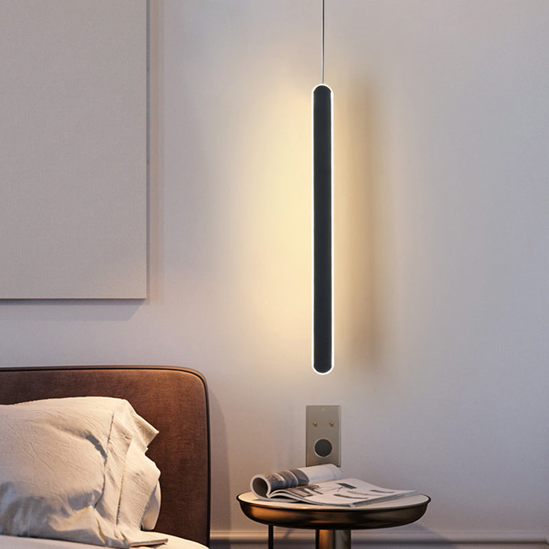 Iluminación colgante lineal minimalista, sombra acrílica alrededor de la barra de metal luz colgante