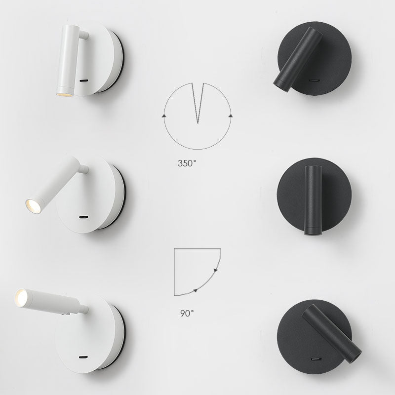 Splock de pared de metal negro con interruptor de luz de pared círculo de 1 luz para el dormitorio para el dormitorio