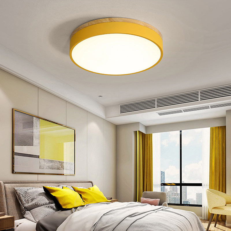 Modern Minimalist LED Macaron Ceiling Light Wrought Iron Circular Flush Mount with Acrylic Shade