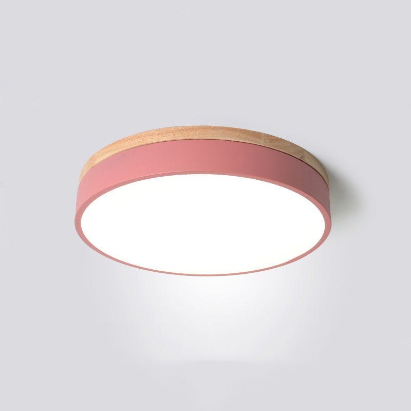 Modern Minimalist LED Macaron Ceiling Light Wrought Iron Circular Flush Mount with Acrylic Shade