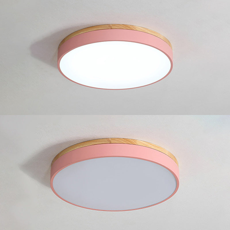 Modern Minimalist LED Macaron Ceiling Light Wrought Iron Circular Flush Mount with Acrylic Shade