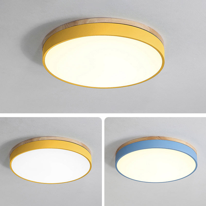 Modern Minimalist LED Macaron Ceiling Light Wrought Iron Circular Flush Mount with Acrylic Shade