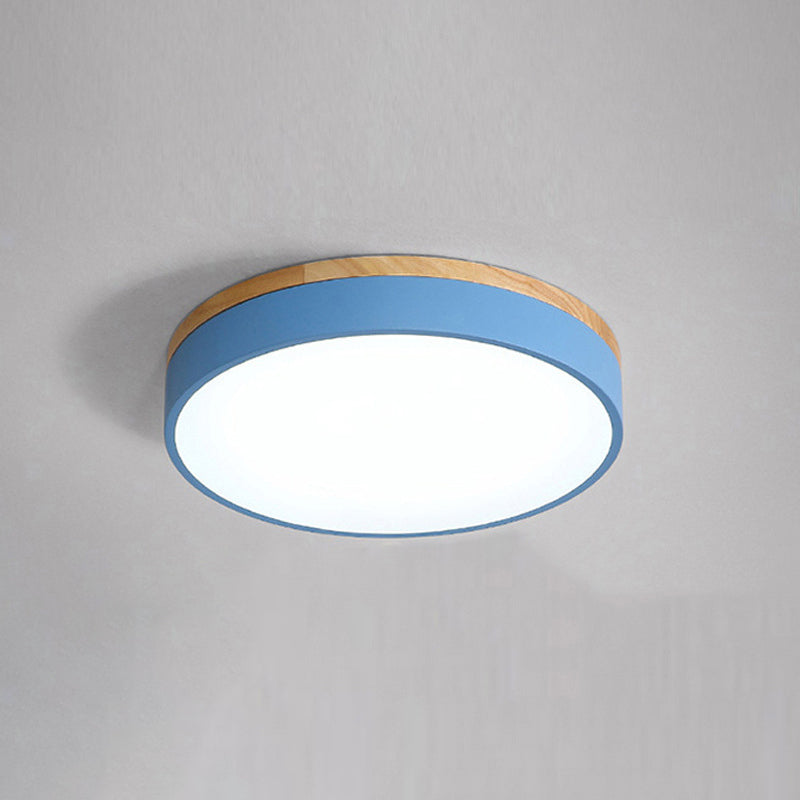 Modern Minimalist LED Macaron Ceiling Light Wrought Iron Circular Flush Mount with Acrylic Shade