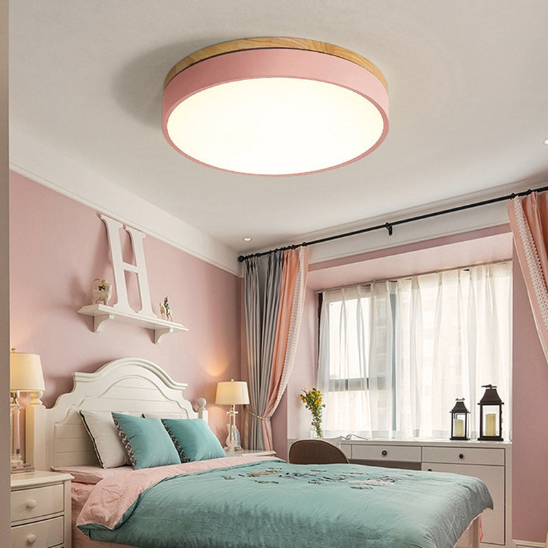 Modern Minimalist LED Macaron Ceiling Light Wrought Iron Circular Flush Mount with Acrylic Shade