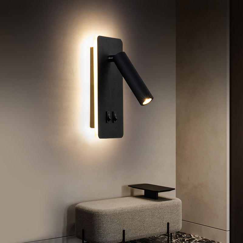 Modern 1-Spotlight Wall Sconce with Switch Squared Wall Mounted Light for Bedroom