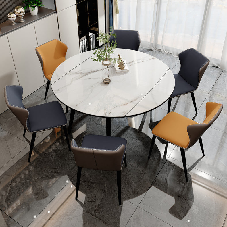 Modern Style Sintered Stone Dining Table White Round Table with Metal Base