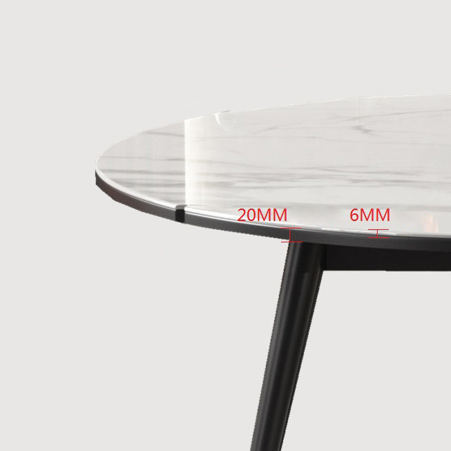 Modern Style Sintered Stone Dining Table White Round Table with Metal Base