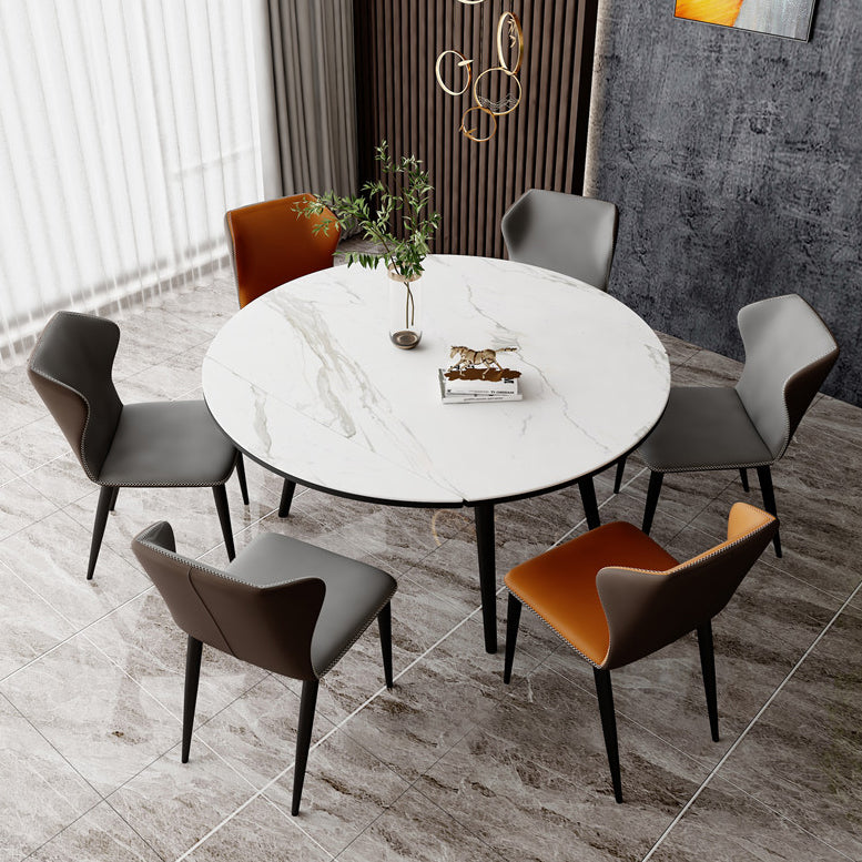 Modern Style Sintered Stone Dining Table White Round Table with Metal Base