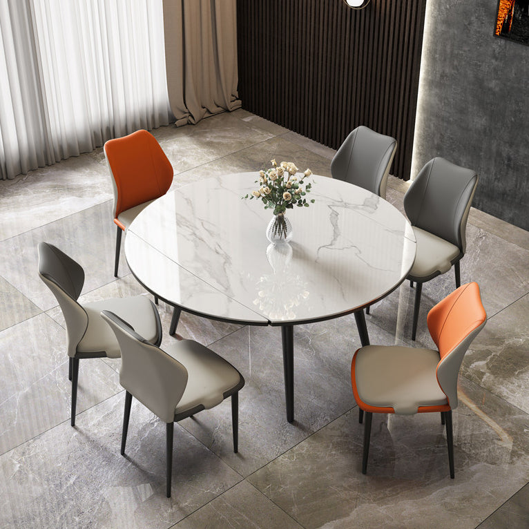 Modern Style Sintered Stone Dining Table White Round Table with Metal Base