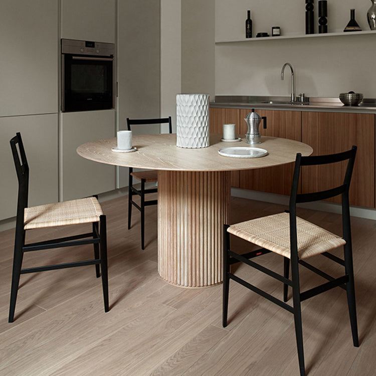 Contemporary Round Dining Table Pine Solid Wood Table with Pedestal Table