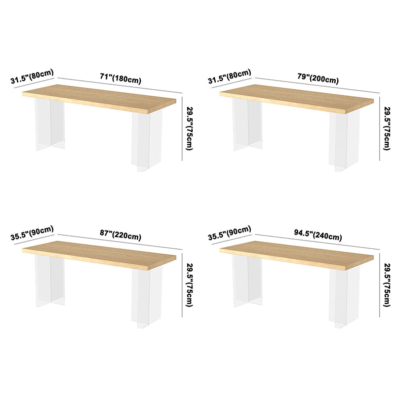 Table à manger en bois massif de style moderne Table rectangulaire marron avec base en acrylique
