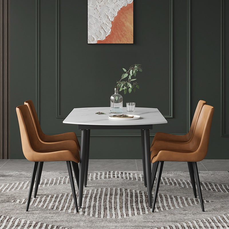 Modern Round Dining Table Sintered Stone Dining Table with 4 Black Legs for Home Kitchen Dinner