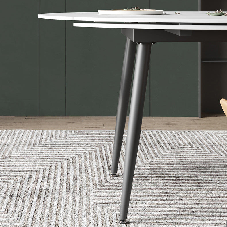 Modern Round Dining Table Sintered Stone Dining Table with 4 Black Legs for Home Kitchen Dinner