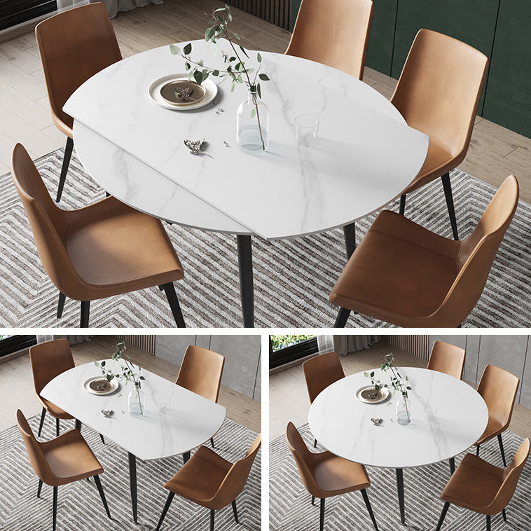 Modern Round Dining Table Sintered Stone Dining Table with 4 Black Legs for Home Kitchen Dinner