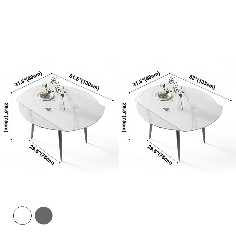 Modern Round Dining Table Sintered Stone Dining Table with 4 Black Legs for Home Kitchen Dinner