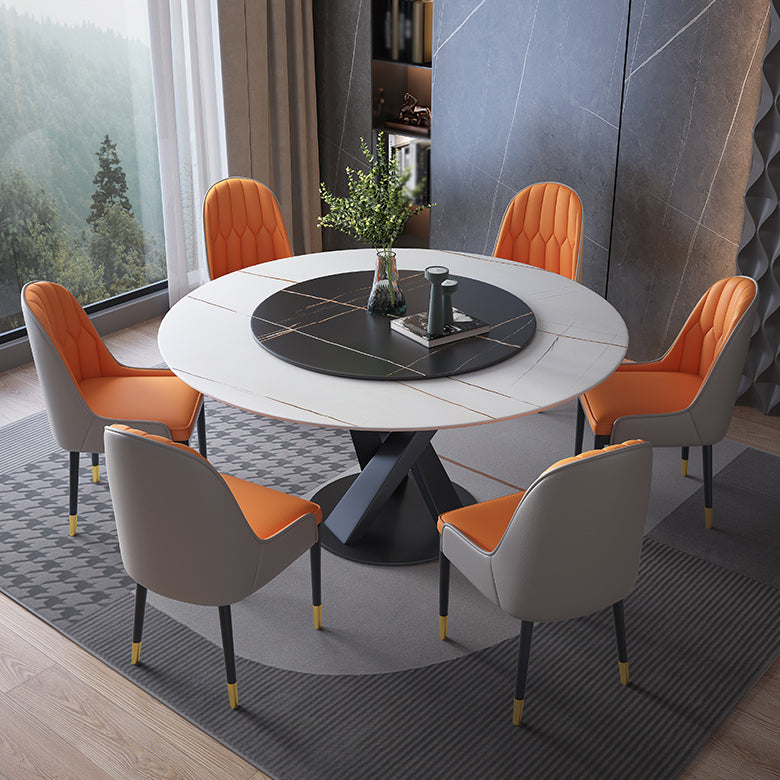 Contemporary Sintered Stone Round Dining Table Kitchen Standard Dining Table with Pedestal Base