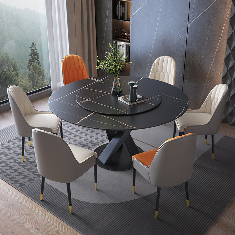 Contemporary Sintered Stone Round Dining Table Kitchen Standard Dining Table with Pedestal Base