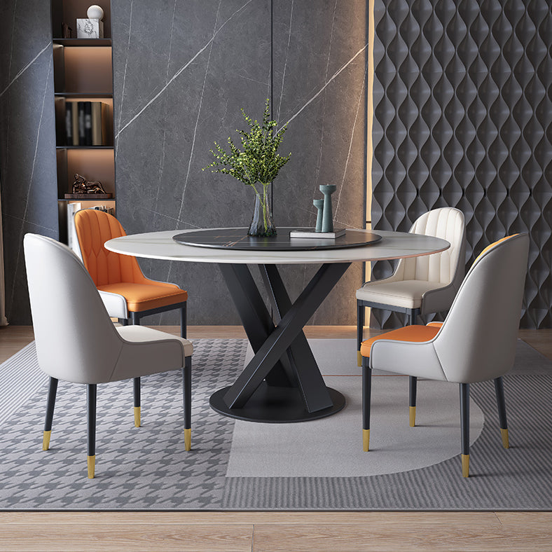 Contemporary Sintered Stone Round Dining Table Kitchen Standard Dining Table with Pedestal Base